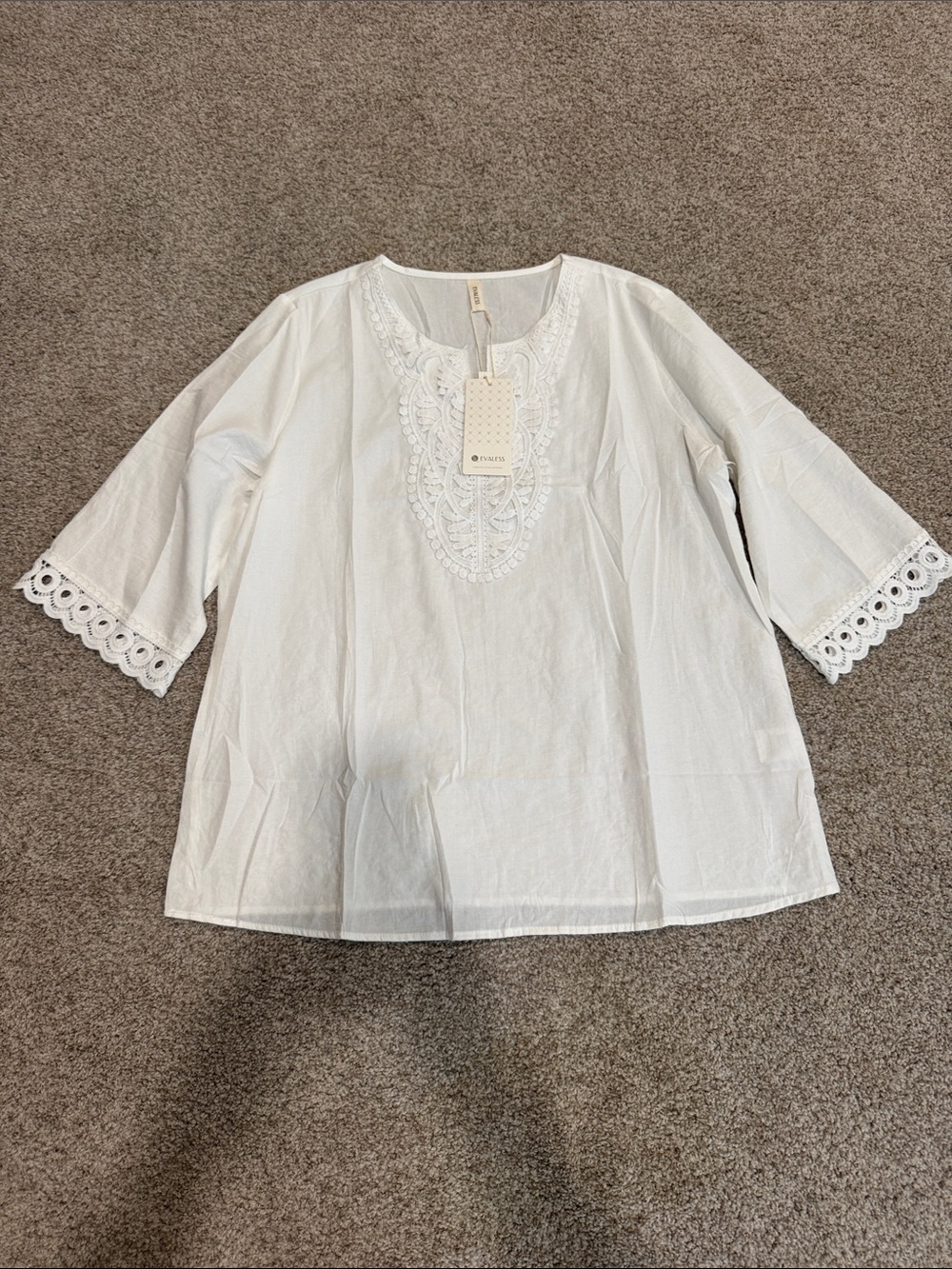 NWT Evaless Women's Large White Lace Detailed Top